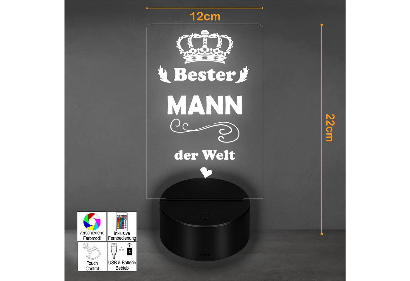 Lieblingsmensch LED Nachtlicht mit Gravur, Bester Mann, Acryl-Lampe mit romantischem Spruch, LED fest integriert, Farbwechsel oder feste Farbe mit Fernbedienung & Touch, Dekolampe zur Hochzeit, Geburtstag, Verlobung & Jahrestag Bild 4