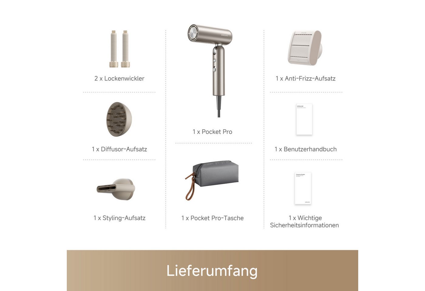 Dreame Haartrockner Pocket Pro, 1300 W, Hitzeschutz, Diffusor, Anti-Frizz, Lockenaufsätze Bild 2