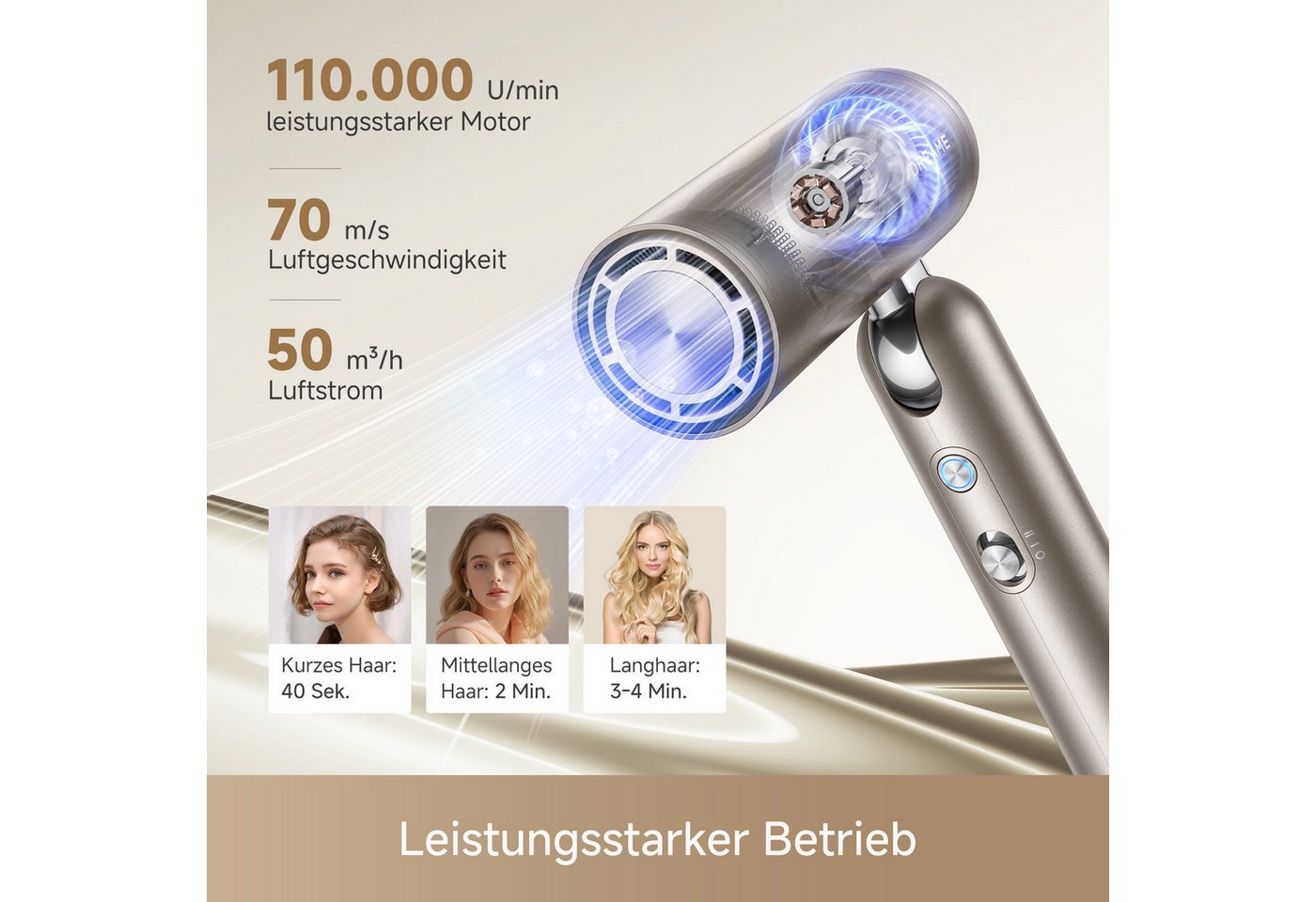 Dreame Haartrockner Pocket Pro, 1300 W, Hitzeschutz, Diffusor, Anti-Frizz, Lockenaufsätze Bild 4