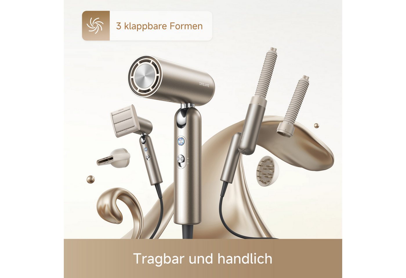 Dreame Haartrockner Pocket Pro, 1300 W, Hitzeschutz, Diffusor, Anti-Frizz, Lockenaufsätze Bild 5