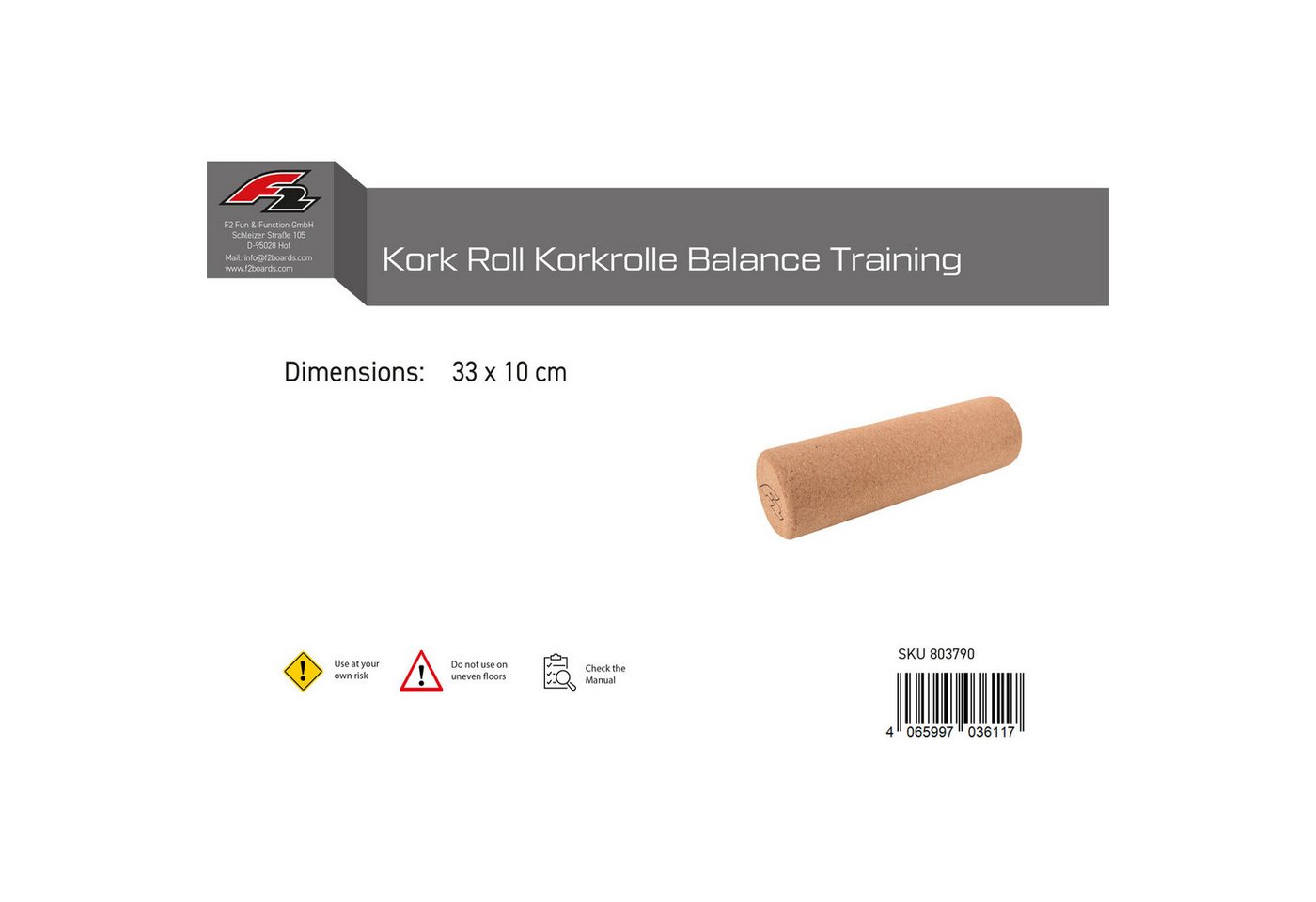 F2 Balanceboard F2 Balance Board Zubehör Kork Rolle 33x10cm Balance Training Bild 5