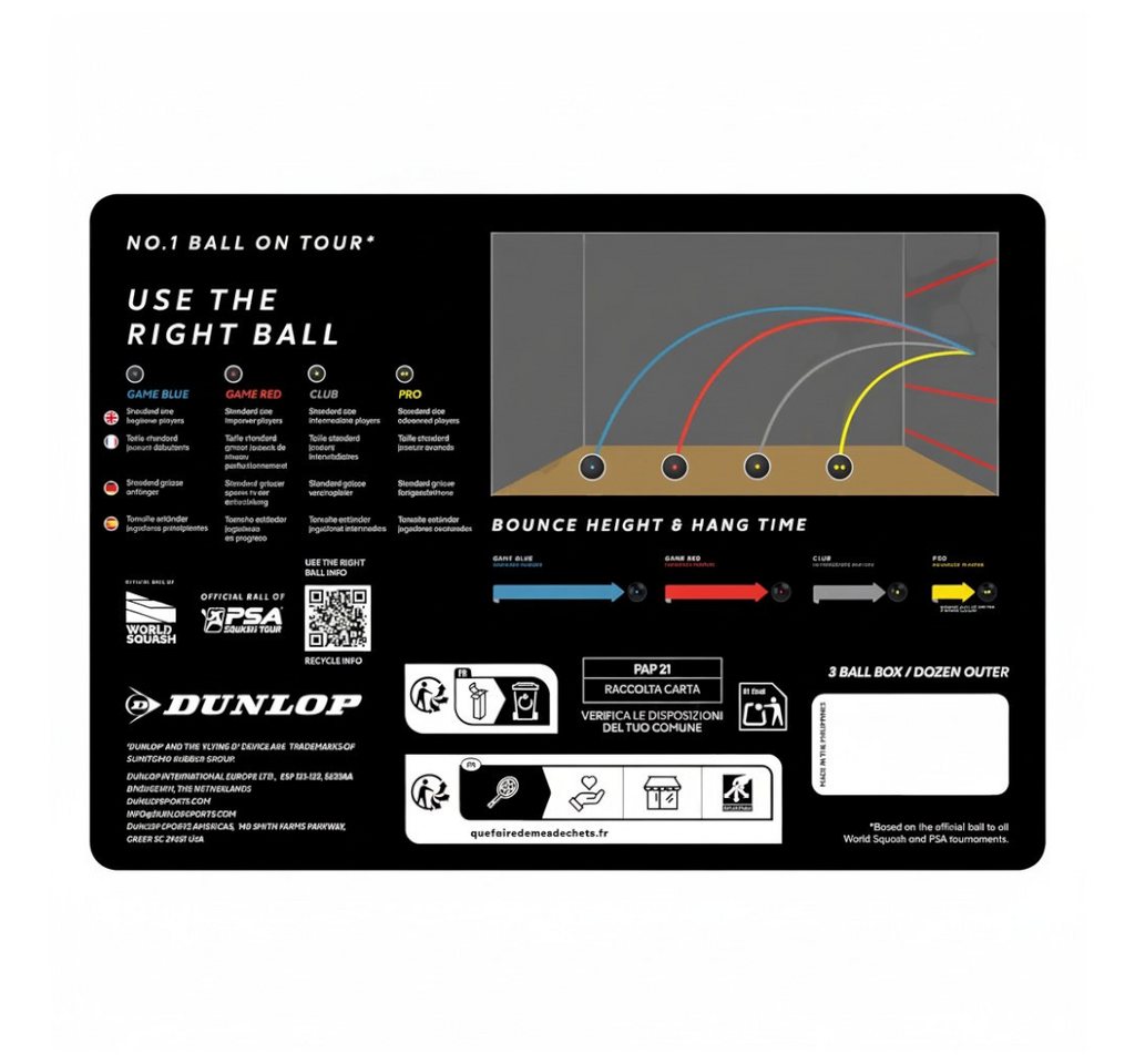 Dunlop Squashball Game Red (roter Punkt, Speed mittel) schwarz - 3 Bälle in Bild 2