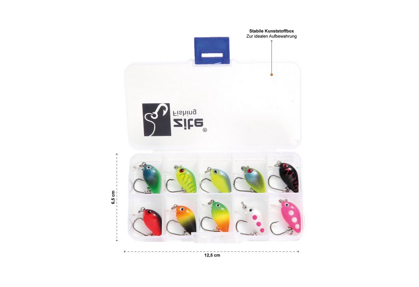 Zite Kunstköder Neon Mini-Wobbler-Set 1,8 g 2,8 cm mit 3D-Augen UV-Aktiv 10 Stück Bild 4