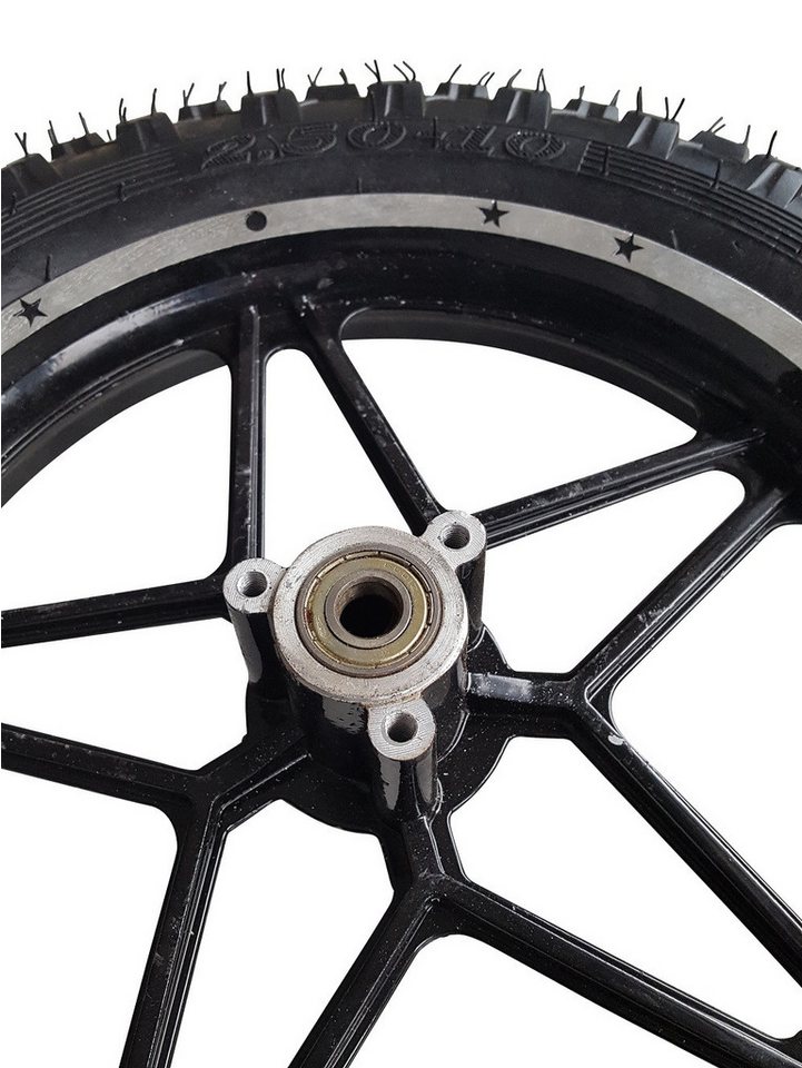 FunSport-Factory Ersatzrad Hinterrad 2.50-10 Scooter Schwarz komplett, Komplettrad mit Reifen, Schlauch und Kugellagern