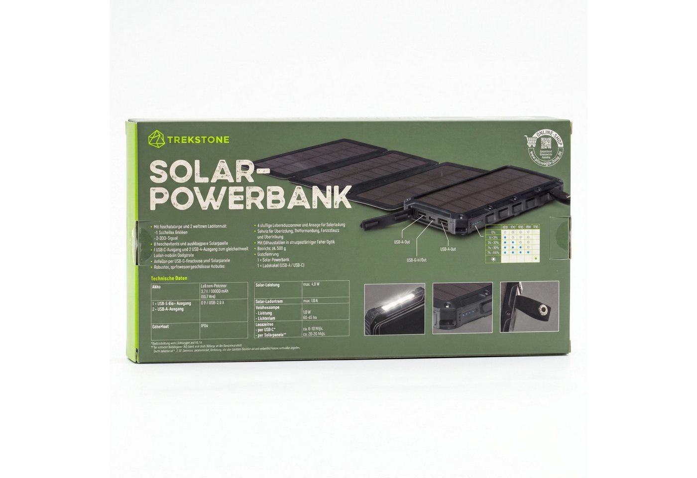 Kremer Trekstone SOLAR-POWERBANK 16.000 mAh 2x USB-A 1x USB-C Schwarz Powerbank Bild 2