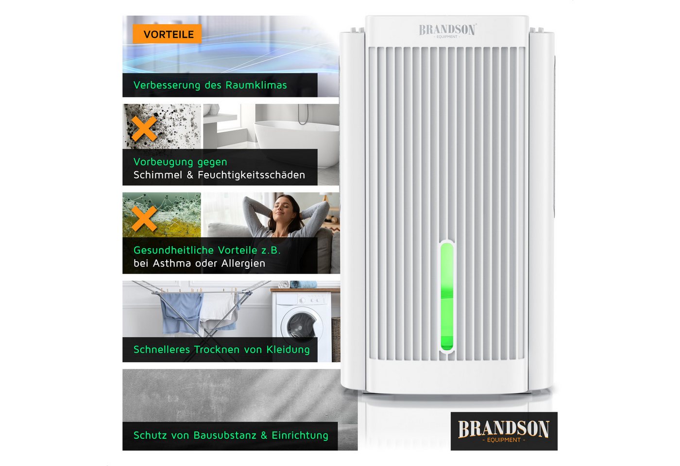 Brandson Luftentfeuchter elektrisch, Wassertank 2000 ml, Raumentfeuchter, klein & leise, für 20 m³ Räume, Entfeuchtung 0,6 l/Tag, Tank 0,6 l, für Keller, Entfeuchter Peltier Dehumidifier für Wohnung, Badezimmer Bild 2