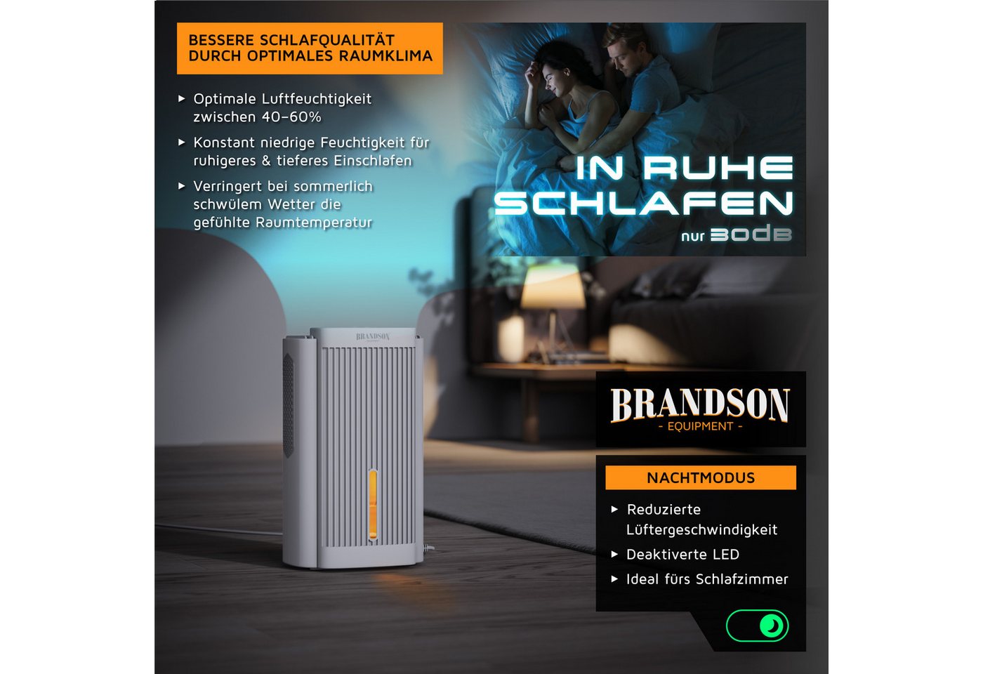 Brandson Luftentfeuchter elektrisch, Wassertank 2000 ml, Raumentfeuchter, klein & leise, für 20 m³ Räume, Entfeuchtung 0,6 l/Tag, Tank 0,6 l, für Keller, Entfeuchter Peltier Dehumidifier für Wohnung, Badezimmer Bild 4