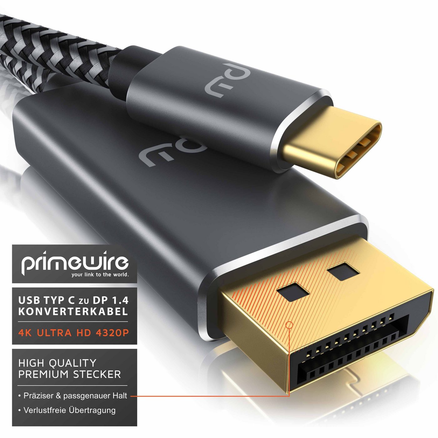 Primewire USB-C auf DisplayPort Kabel 1 m, 4K UHD 120 Hz Audio- & Video-Kabel, DisplayPort, USB-C (100 cm), USB Typ C zu DP Konverterkabel Adapterkabel 8K 7680 × 4320 @30 Hz - 1m Bild 4