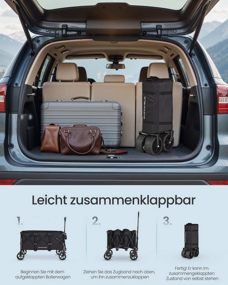 SONGMICS Handwagen altbarer Handwagen/Bollerwagen, Gartenwagen mit Griff, 200 L, bis 150 kg belastbar, Outdoor, Garten, mit Griff, Gartenwagen Bild 5