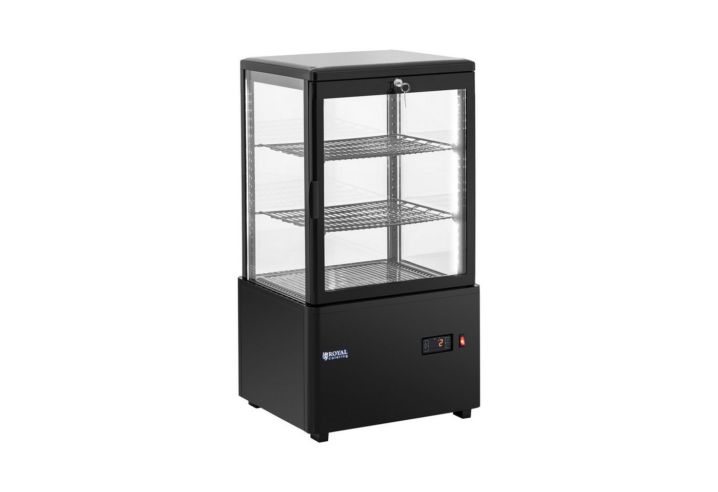 Royal Catering Kühlschrank RCCC-58-BT, 83 cm hoch, 44 cm breit, Kühlvitrine 58 L Kuchentheke 3 Ebenen Kühltheke abschließbar 0 - 12 °C Bild 2