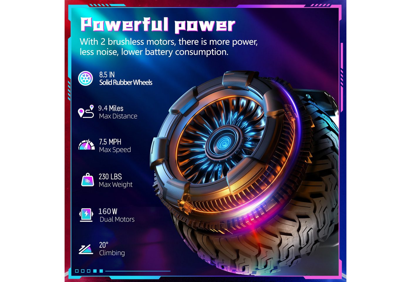SISIGAD Balance Scooter 8,5'' Dualmotorräder, Hoverboard mit LED-Licht, Smart Bluetooth, 10 km/h, Hoverboard mit LED Lichter Bluetooth,Geschenk für Kinder Bild 5