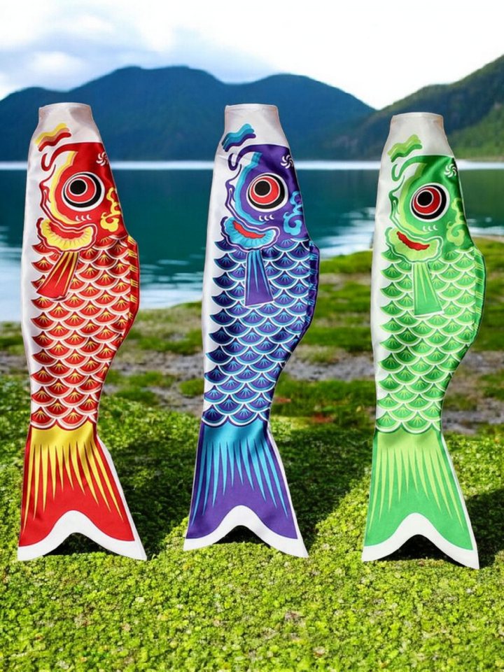 CleanPrince Windsack Karpfen Fisch Windspiel Fahne 100 cm Windsack, Premium-Flagge für Außen und Innen Bild 3