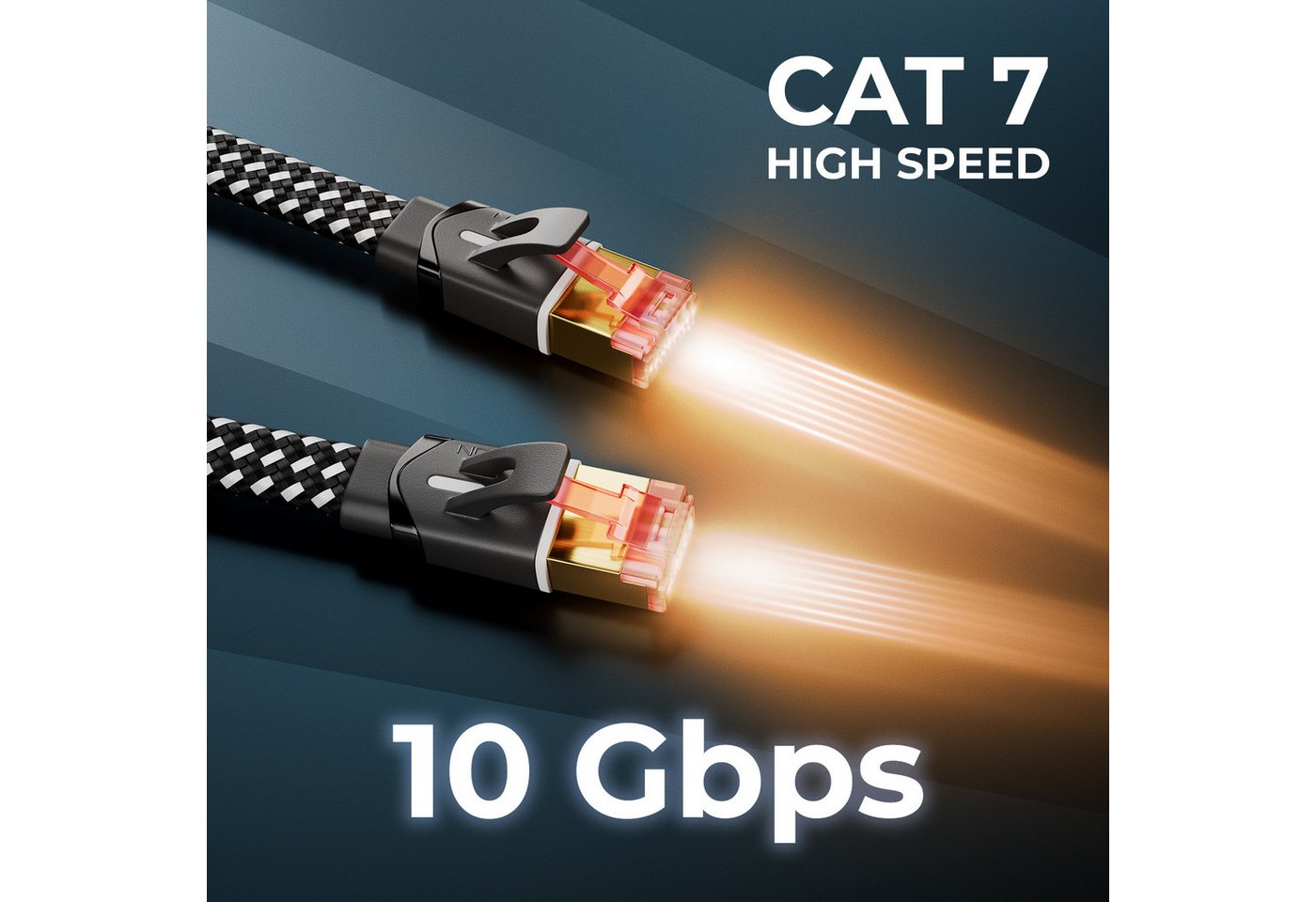 deleyCON 15m CAT7 Patchkabel Flachkabel RJ45 Nylon Netzwerkkabel Flach LAN DSL LAN-Kabel Bild 3