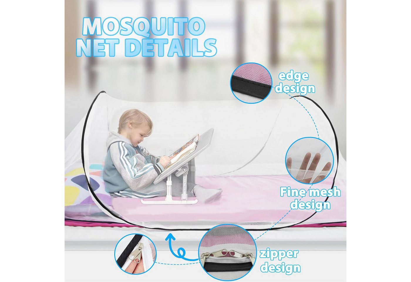 FELIXLEO Moskitonetz Pop Up 200x80x56cm Faltbar Tragbar für Bett Camping Reise (1 St)