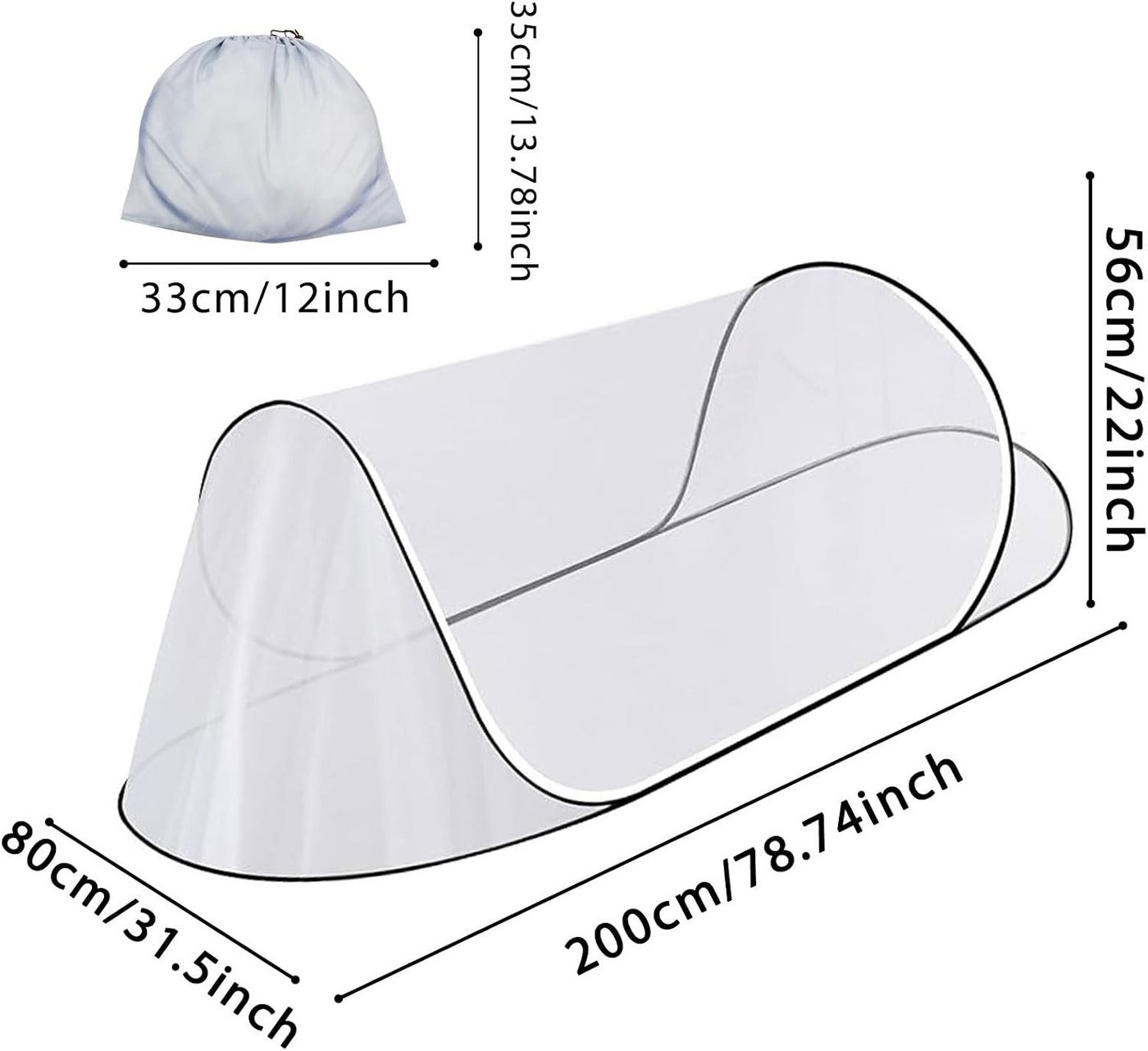 FELIXLEO Moskitonetz Pop Up 200x80x56cm Faltbar Tragbar für Bett Camping Reise (1 St) Bild 3