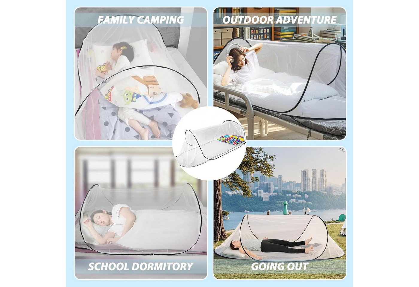 FELIXLEO Moskitonetz Pop Up 200x80x56cm Faltbar Tragbar für Bett Camping Reise (1 St) Bild 5