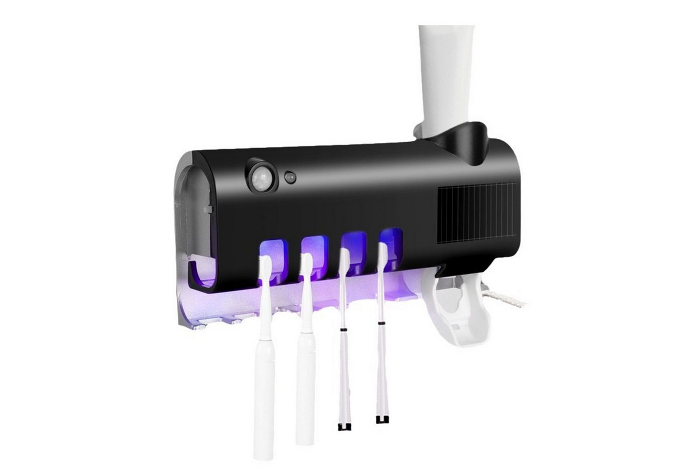 MOPUEA UV-Zahnbürstenhalter Zahnbürstenhalter mit Automatischem Zahnpastaspender UV-Sterilisation, UV-Zahnbürstenhalter mit Sterilisator und Zahnputz-Quetscher, UV-Desinfektion, Solar- &USB-Ladung, Bewegungssensor, einfache Montage, 99,99% Bakterienabtötung, kabellos, feuchtigkeitsbeständig Bild 5