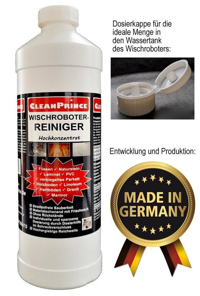 CleanPrince Wischroboter Reinigungsmittel Konzentrat 1 Liter mit Dosierkappe, Wischroboterreiniger flüssig