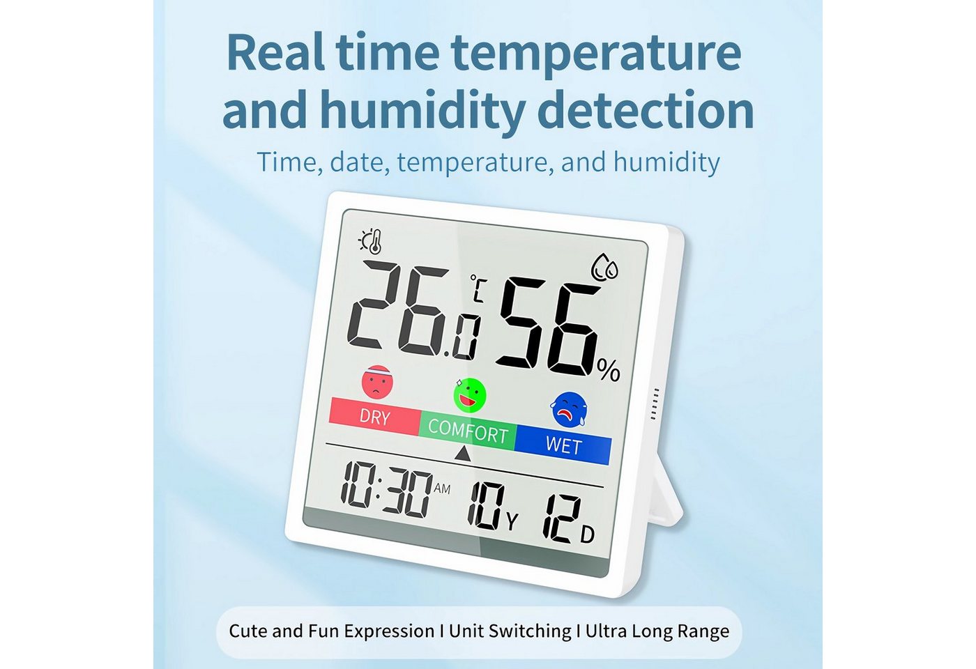Bolwins Raumthermometer H81C Digital Date Uhr Thermometer Hygrometer LCD Display Klimaanlage, Funk-Wetterstation / Digitales Thermometer & Hygrometer 1-tlg., mit LCD-Display, LCD-Display, Temperatur- & Luftfeuchtigkeitsanzeige Bild 5