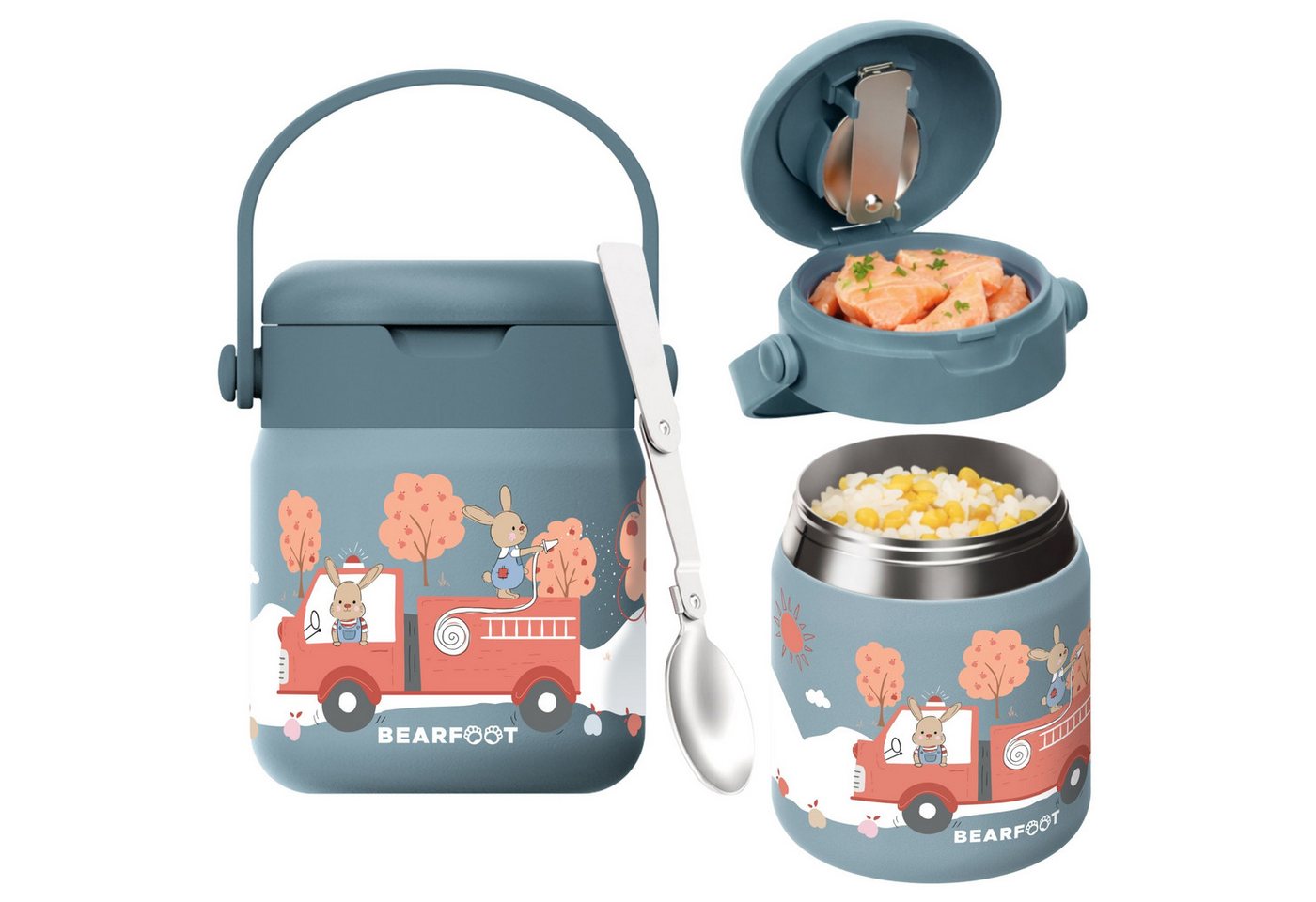 BEARFOOT Trinkflasche Thermobehälter Kinder Edelstahl - Feuerwehr blau, Thermobehälter, auslaufsicher, Edelstahl, Food jar, BPA-frei
