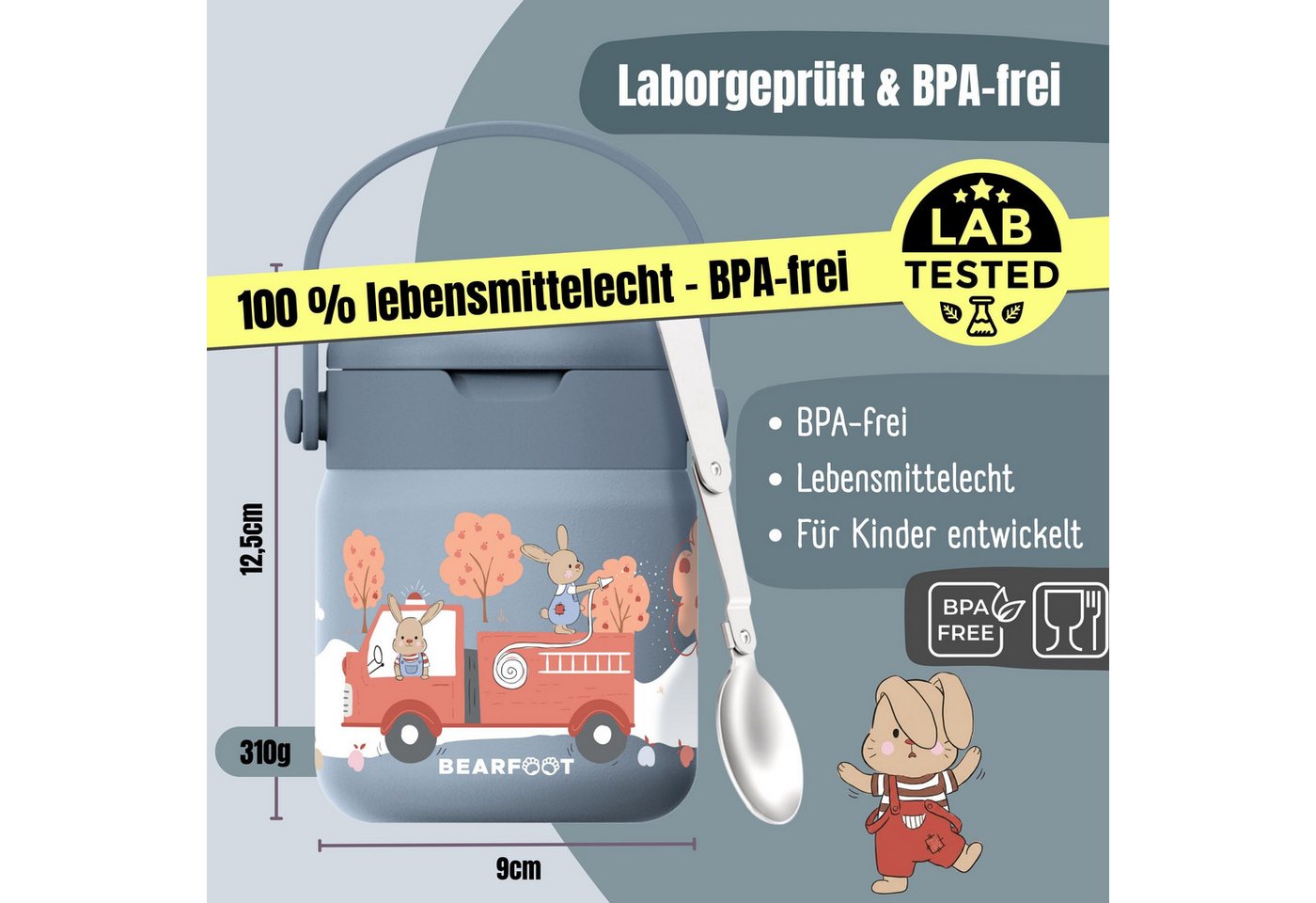BEARFOOT Trinkflasche Thermobehälter Kinder Edelstahl - Feuerwehr blau, Thermobehälter, auslaufsicher, Edelstahl, Food jar, BPA-frei Bild 2