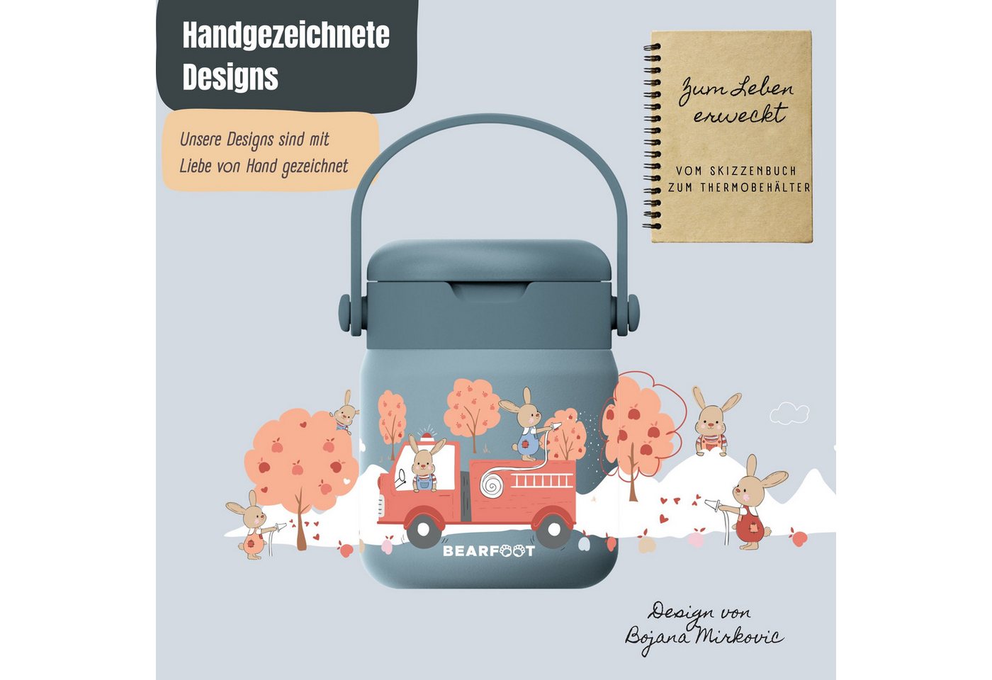 BEARFOOT Trinkflasche Thermobehälter Kinder Edelstahl - Feuerwehr blau, Thermobehälter, auslaufsicher, Edelstahl, Food jar, BPA-frei Bild 4