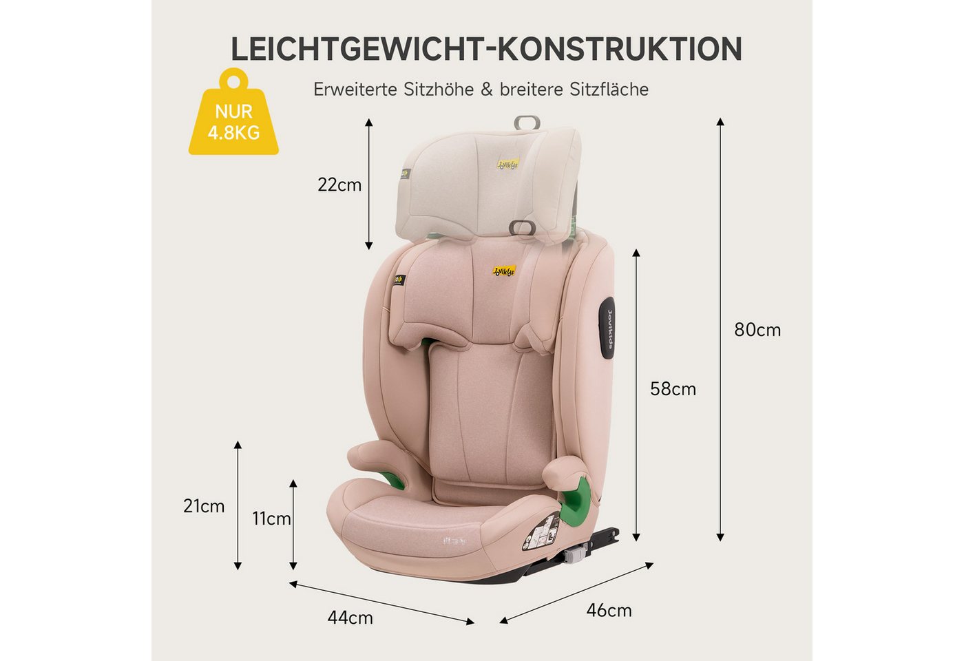 Jovikids Autokindersitz i-Size R129 Kinderautositz für Kinder von 3 bis 12 Jahren, ab: 3, bis: 12, ab: 100 cm, bis: 150 cm, (1-tlg), 100–150 cm mit ISOFIX, Seitenaufprallschutz & verstellbarer Kopfstütze
