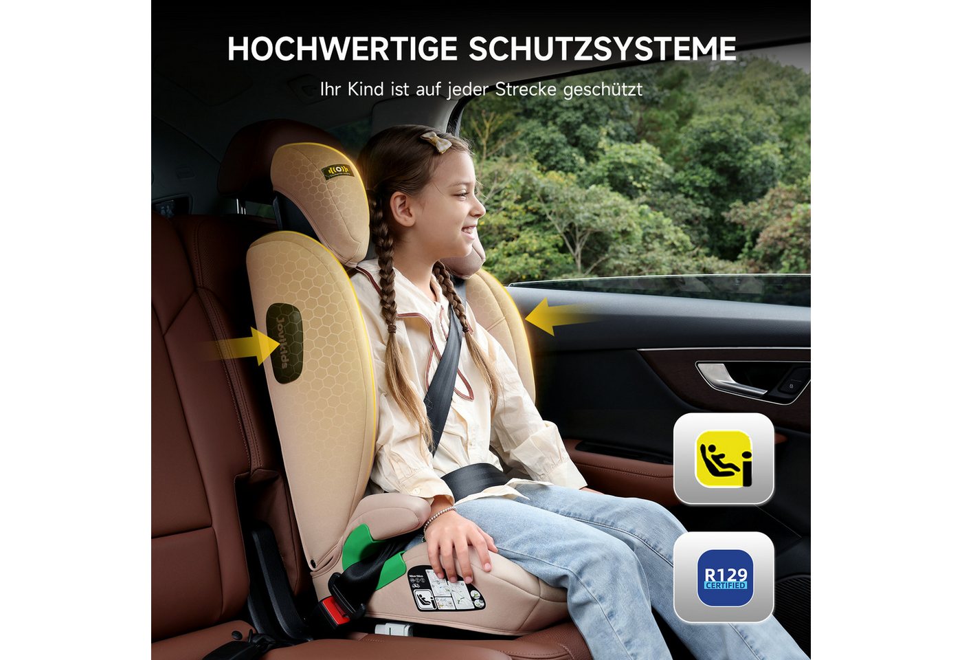 Jovikids Autokindersitz i-Size R129 Kinderautositz für Kinder von 3 bis 12 Jahren, ab: 3, bis: 12, ab: 100 cm, bis: 150 cm, (1-tlg), 100–150 cm mit ISOFIX, Seitenaufprallschutz & verstellbarer Kopfstütze Bild 3
