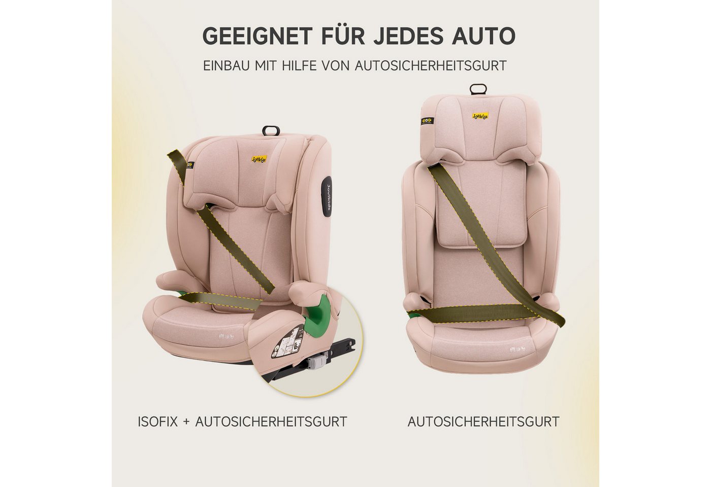 Jovikids Autokindersitz i-Size R129 Kinderautositz für Kinder von 3 bis 12 Jahren, ab: 3, bis: 12, ab: 100 cm, bis: 150 cm, (1-tlg), 100–150 cm mit ISOFIX, Seitenaufprallschutz & verstellbarer Kopfstütze Bild 4