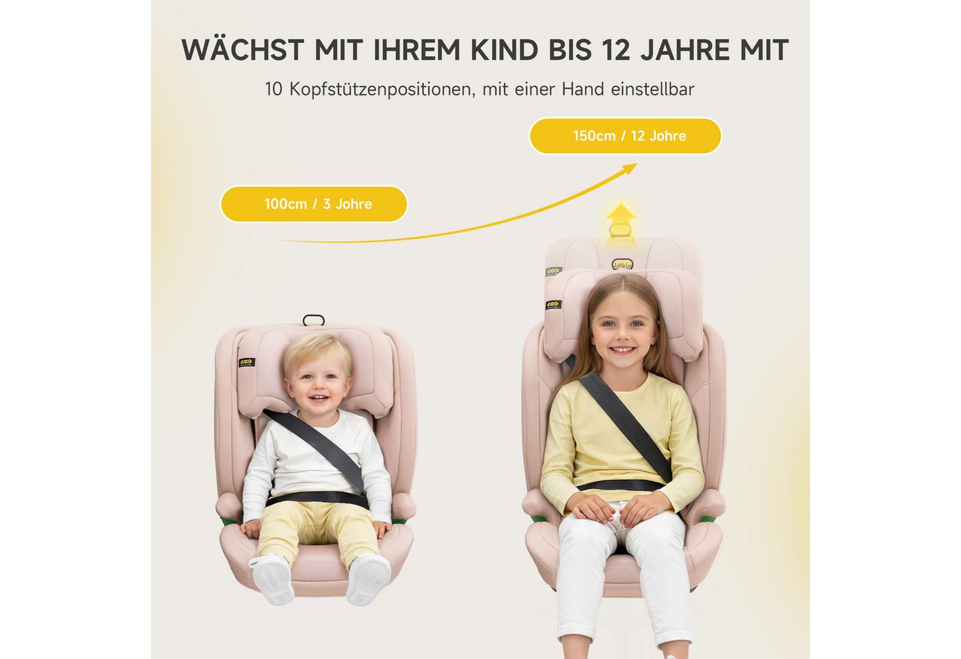 Jovikids Autokindersitz i-Size R129 Kinderautositz für Kinder von 3 bis 12 Jahren, ab: 3, bis: 12, ab: 100 cm, bis: 150 cm, (1-tlg), 100–150 cm mit ISOFIX, Seitenaufprallschutz & verstellbarer Kopfstütze Bild 5