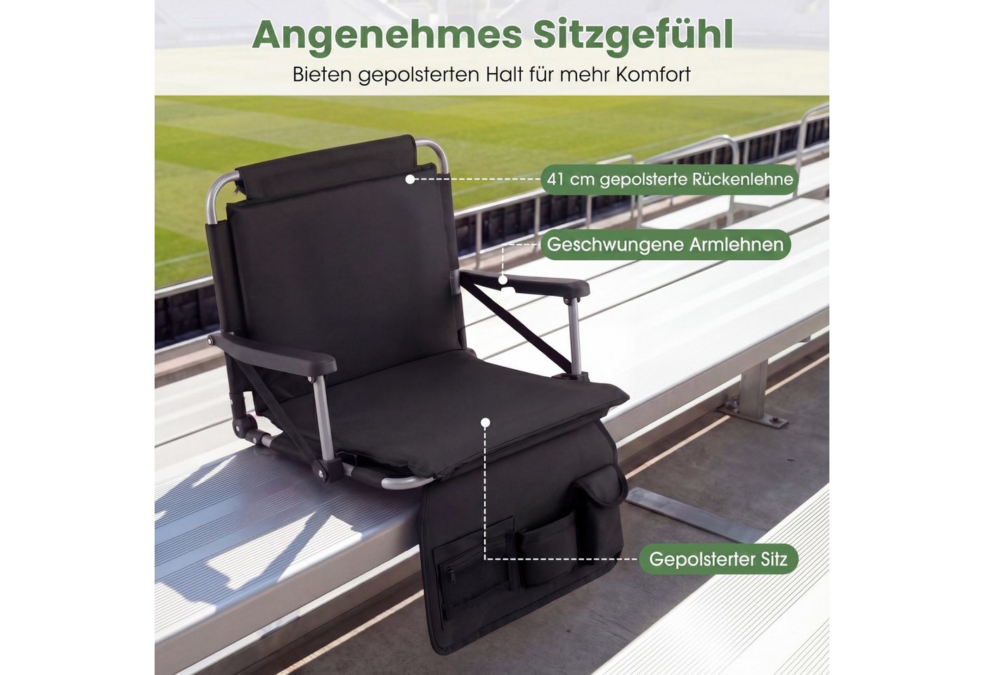 COSTWAY Campingstuhl, Stadionsitz mit Rückenlehne, Stadion Sitzkissen Bild 5