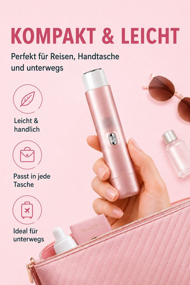 Fyrove Körper- und Bikinitrimmer 2-in-1 Damen, Trimmer + Folienrasierer, USB-C, LED, 5 Aufsätze, Rosa