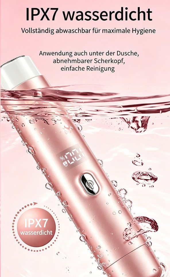 Fyrove Körper- und Bikinitrimmer 2-in-1 Damen, Trimmer + Folienrasierer, USB-C, LED, 5 Aufsätze, Rosa Bild 3