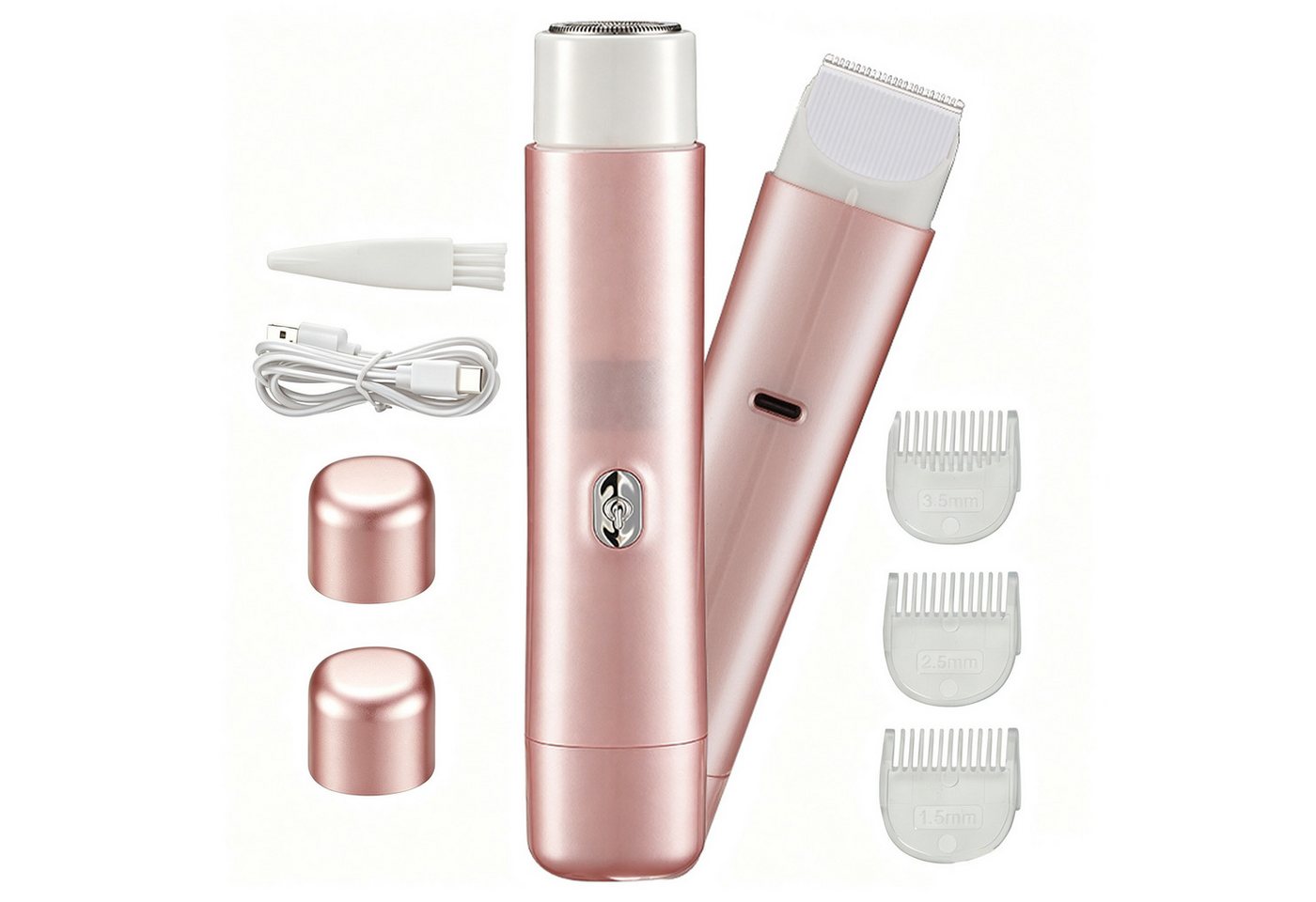 Fyrove Körper- und Bikinitrimmer 2-in-1 Damen, Trimmer + Folienrasierer, USB-C, LED, 5 Aufsätze, Rosa Bild 5