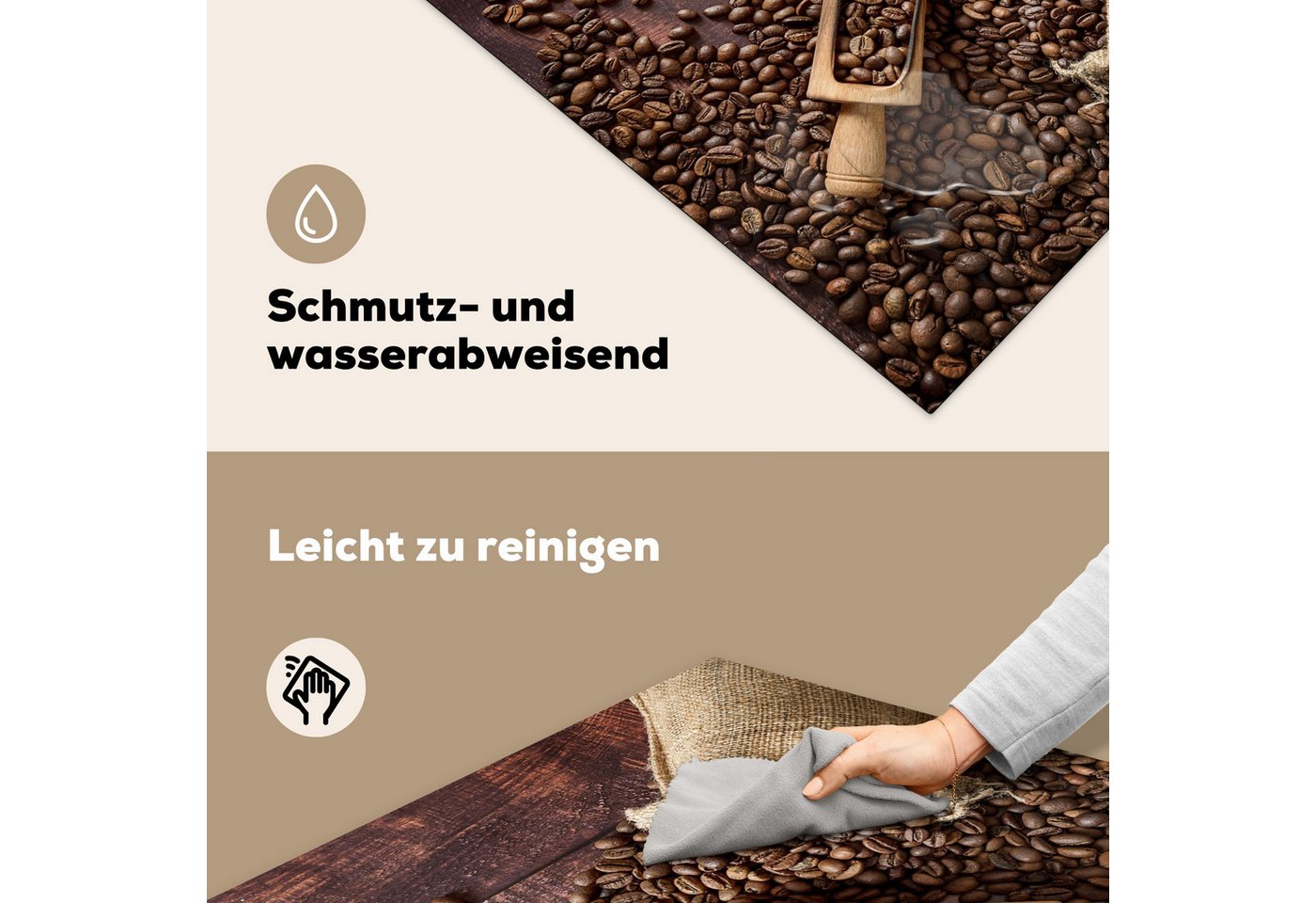 MuchoWow Herd-Abdeckplatte Kaffee - Kaffeebohnen - Braun - Holz, Vinyl, (1 tlg), Küche Herdabdeckung Ceranfeld Induktionsfeld Vinyl, 60x60 cm