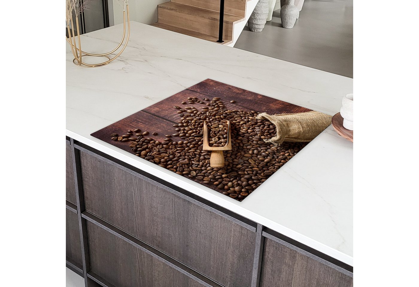 MuchoWow Herd-Abdeckplatte Kaffee - Kaffeebohnen - Braun - Holz, Vinyl, (1 tlg), Küche Herdabdeckung Ceranfeld Induktionsfeld Vinyl, 60x60 cm Bild 3