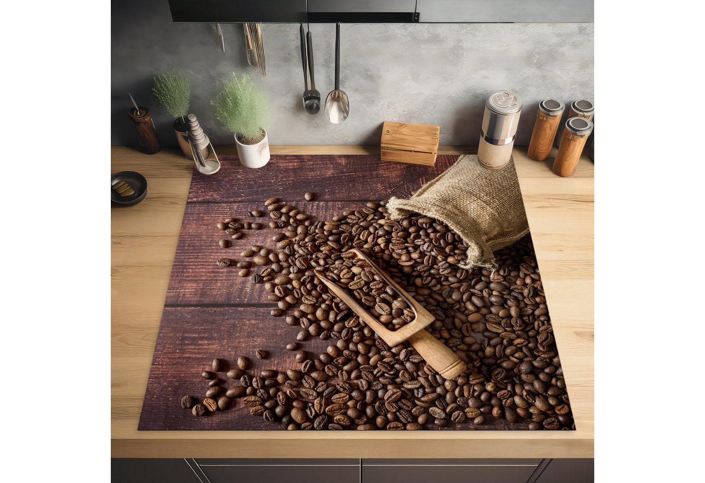MuchoWow Herd-Abdeckplatte Kaffee - Kaffeebohnen - Braun - Holz, Vinyl, (1 tlg), Küche Herdabdeckung Ceranfeld Induktionsfeld Vinyl, 60x60 cm Bild 4