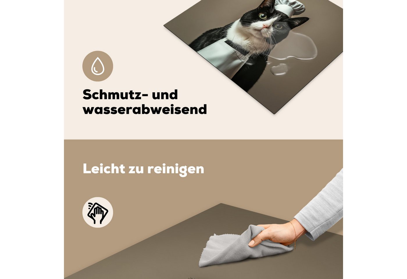 MuchoWow Herd-Abdeckplatte Katze - Kochkleidung - Schwarz - Weiß, Vinyl, (1 tlg), Ceranfeldabdeckung Küche, Herdabdeckplatte Einteilig, 60x52 cm Bild 3