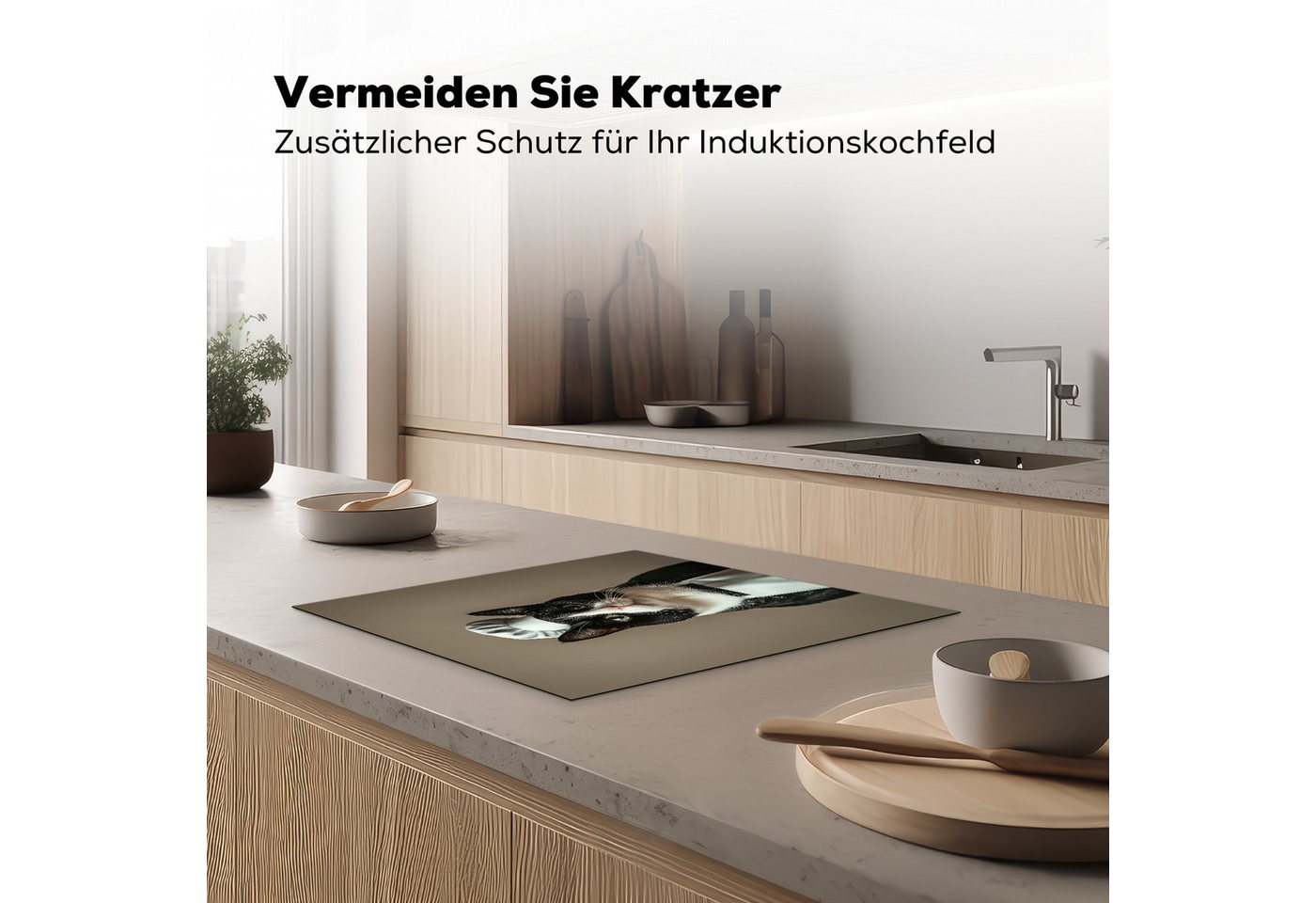 MuchoWow Herd-Abdeckplatte Katze - Kochkleidung - Schwarz - Weiß, Vinyl, (1 tlg), Ceranfeldabdeckung Küche, Herdabdeckplatte Einteilig, 60x52 cm Bild 4