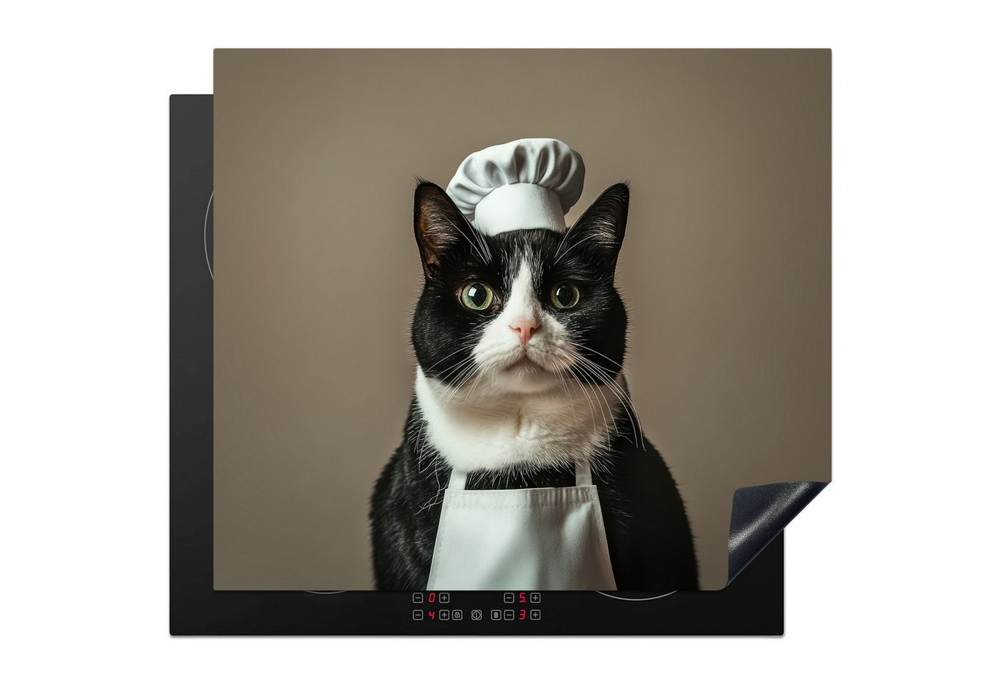 MuchoWow Herd-Abdeckplatte Katze - Kochkleidung - Schwarz - Weiß, Vinyl, (1 tlg), Ceranfeldabdeckung Küche, Herdabdeckplatte Einteilig, 60x52 cm Bild 5