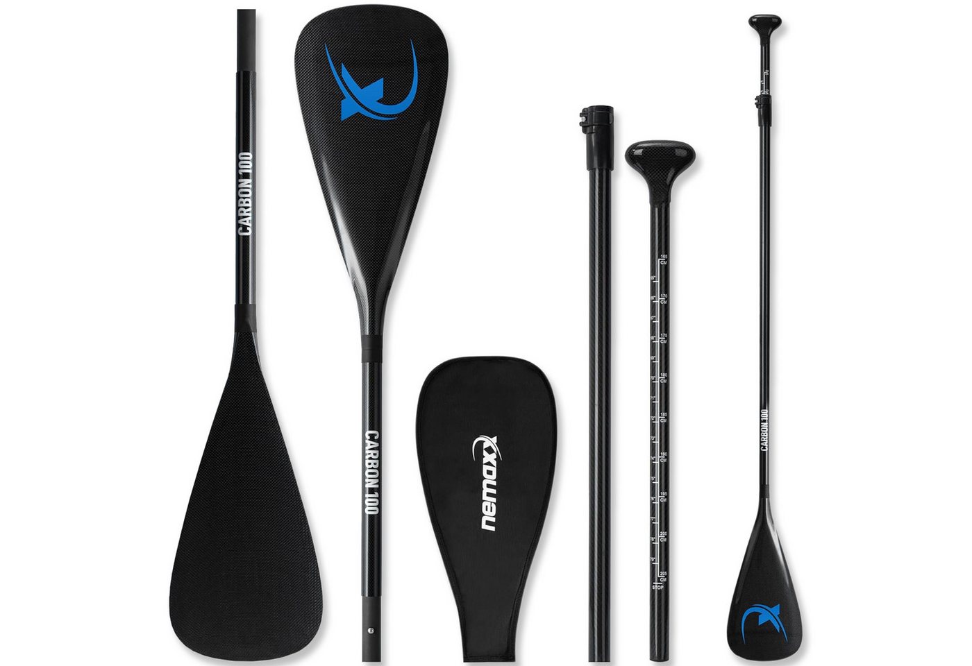 NEMAXX NCP100 Carbon SUP Paddel 3-teilig 173-217 cm teleskopisch verstellbar Schlauchbootpaddel, NCP100 Carbon SUP Paddel 3-teilig 173-217 cm teleskopisch verstellbar