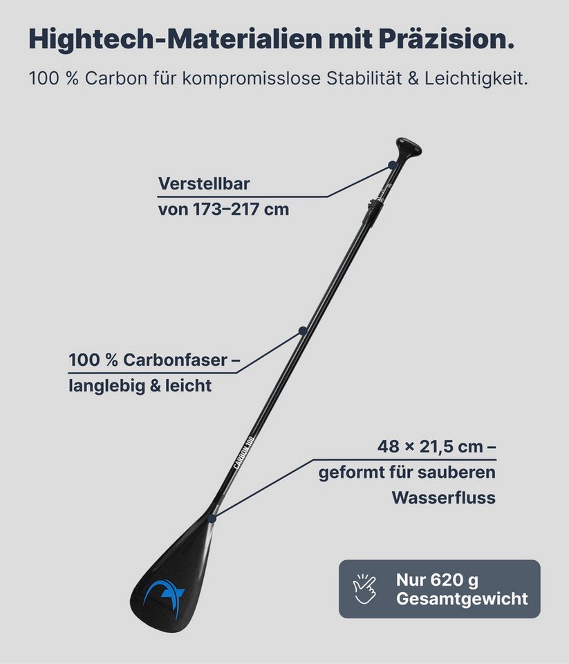 NEMAXX NCP100 Carbon SUP Paddel 3-teilig 173-217 cm teleskopisch verstellbar Schlauchbootpaddel, NCP100 Carbon SUP Paddel 3-teilig 173-217 cm teleskopisch verstellbar Bild 2