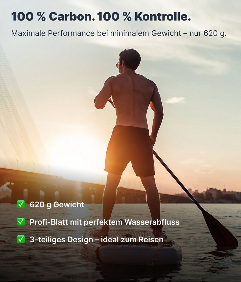 NEMAXX NCP100 Carbon SUP Paddel 3-teilig 173-217 cm teleskopisch verstellbar Schlauchbootpaddel, NCP100 Carbon SUP Paddel 3-teilig 173-217 cm teleskopisch verstellbar Bild 3