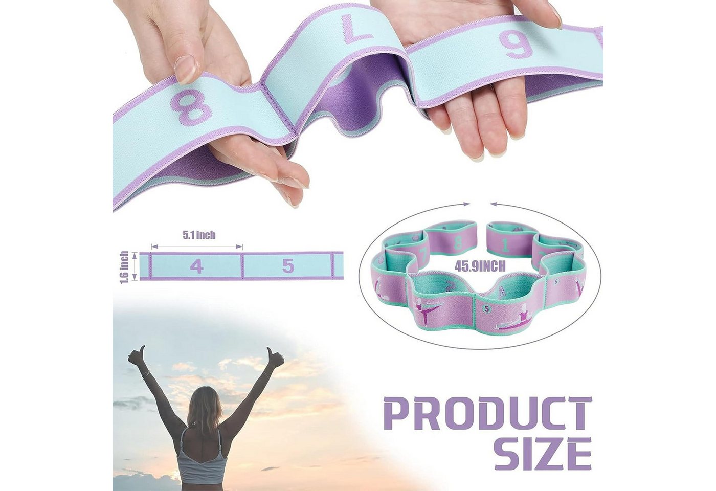 Coonoor Trainingsbänder 2 Stück Yoga Gurt Gymnastikband 8Schlaufen,Elastisches Resistance Band Bild 5