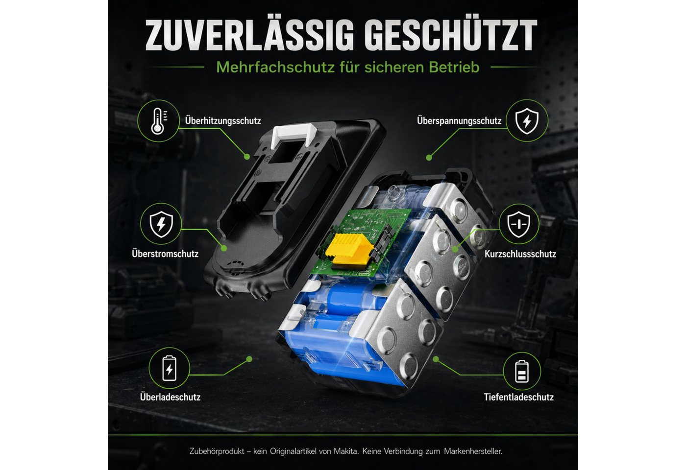 HS.SUPPLY Ersatzakku 18V 8000mAh kompatibel mit Makita BL1830 BL1840 BL1860 Akkupacks 18V 8Ah Li-Ion Ersatzakku Li-Ion 8000 mAh (18 V), Kein Memory-Effekt, wiederaufladbar Bild 2