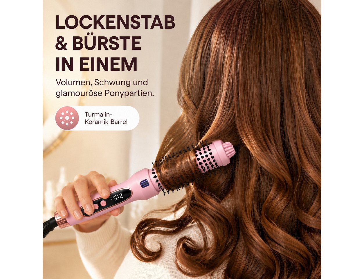 Luckice Warmluftbürste Ionen‑Thermo‑Rundbürste mit 5 Temperaturstufen & LED‑Display, Turmalin‑Lockenbürste,warmluftbürste.Frisuren wie aus dem Friseursalon Bild 5