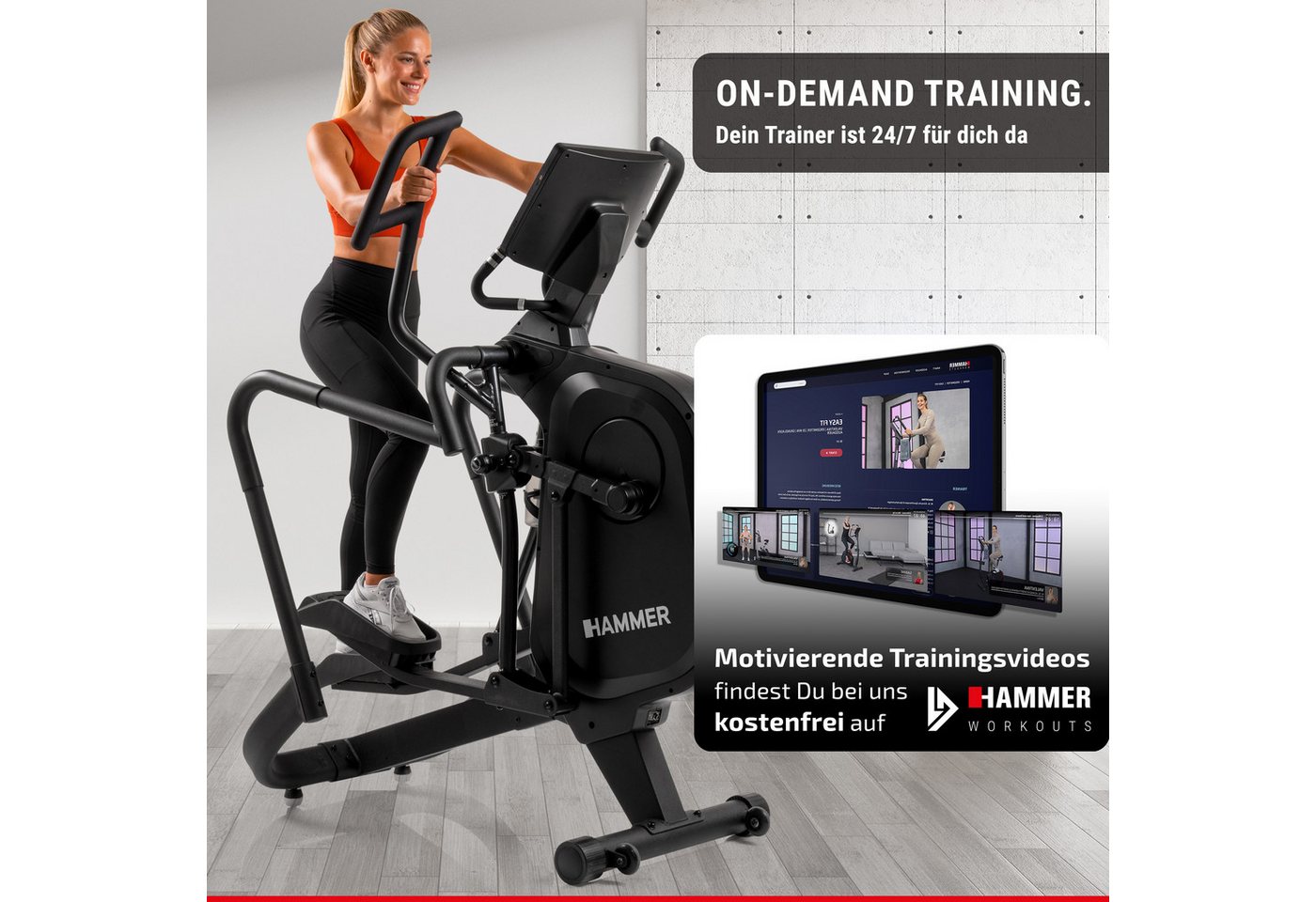 Hammer Crosstrainer Fly RX, 21 Programme, Kinomap, 12 kg Schwungmasse, 10" TFT-Touchscreen Bild 5