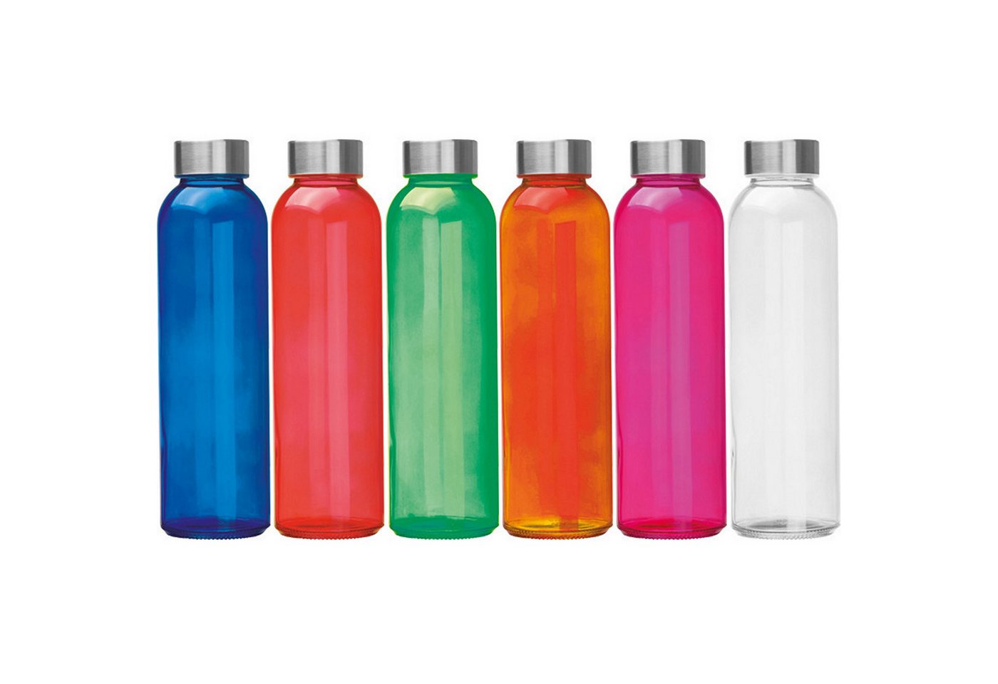 Macma Trinkflasche 6x Trinkflasche / aus Glas / Füllmenge: 500ml / 6 verschieden Farben