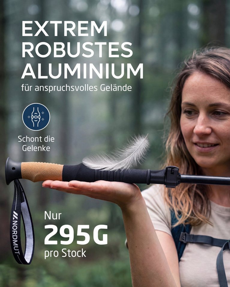 Nordmut Wanderstöcke faltbar, Nordic Walking Stöcke ultraleicht mit Korkgriff und Tasche (Set, 2 St., mit Tasche, Gummipuffern, Schnee- und Matschtellern), Trekkingstöcke faltbar, kleines Packmaß, Quick-Lock, Damen und Herren Bild 3