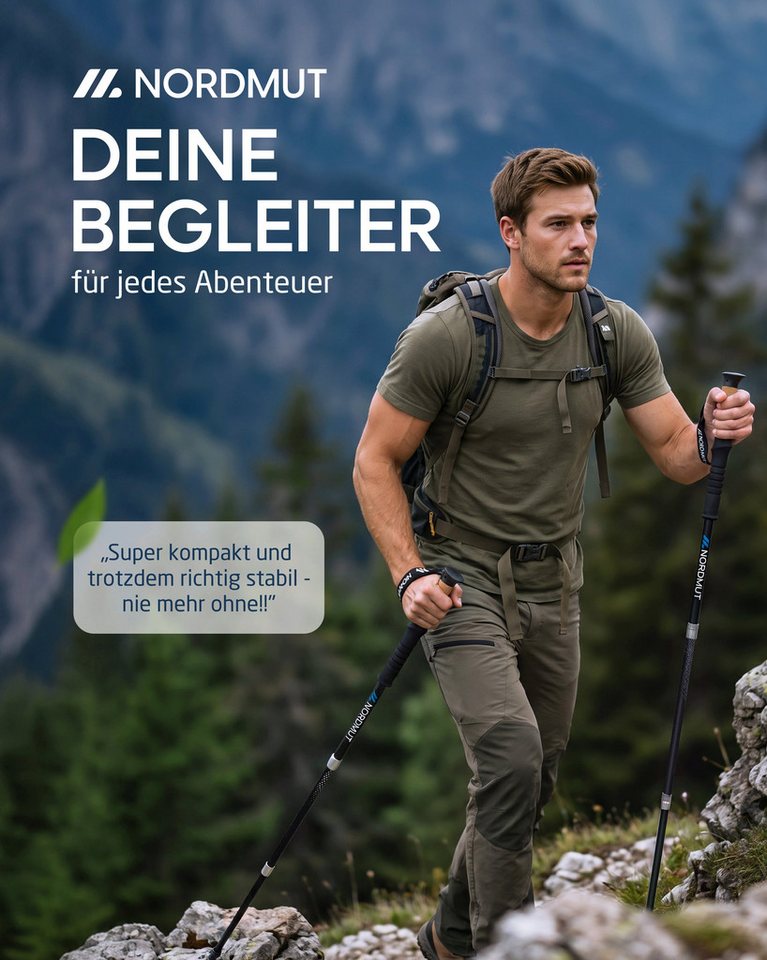Nordmut Wanderstöcke faltbar, Nordic Walking Stöcke ultraleicht mit Korkgriff und Tasche (Set, 2 St., mit Tasche, Gummipuffern, Schnee- und Matschtellern), Trekkingstöcke faltbar, kleines Packmaß, Quick-Lock, Damen und Herren Bild 4